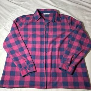 Riders By Lee Plaid Flannel Pink Blue Button up Fleece Size XL